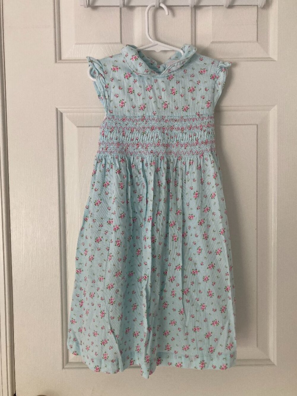 Vintage Laura Ashley 90s Smocked Dress Blue Ditsy Floral Kids Size 6